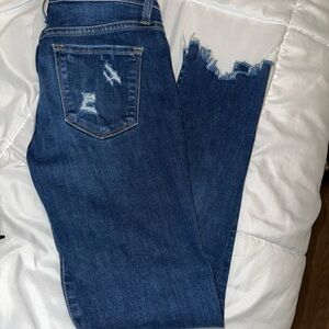 Flying Monkey Blue Ankle Cropped Jeans with Distressing and Fading